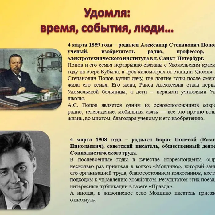 Удомля: время, события, люди... А.Попов и Б.Полевой
