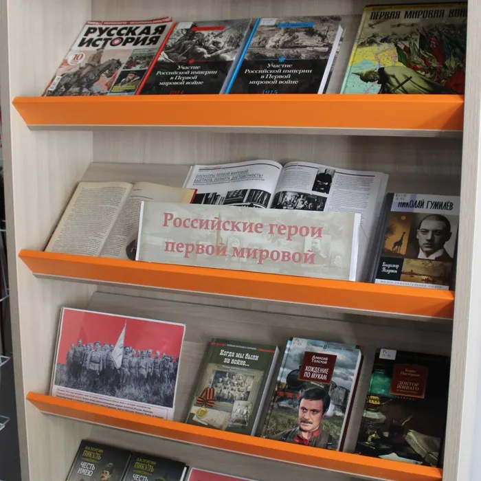 Книжная выставка "Российские герои первой мировой" ко Дню памяти российских воинов, погибших в Первой мировой войне 1914 - 1918 годов